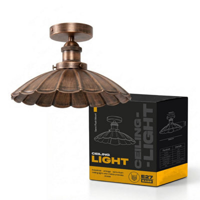 Vintage Flush Mount Ceiling Light With 22Cm Umbrella Lampshade Metal E27 Light Fitting For Living Room Kitchen Dining Room - image 1