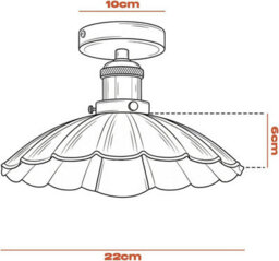 Vintage Flush Mount Ceiling Light With 22Cm Umbrella Lampshade Metal E27 Light Fitting For Living Room Kitchen Dining Room - thumbnail 4
