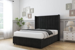 "Comfort Palermo Black Plush Divan Bed Set No Drawers - 54"" Wingback 4'6 Double" - thumbnail 2
