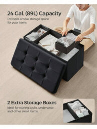 LEDREM Storage Ottoman, Foldable Small Ottoman Foot Rest, 38 X 76 X 38 Cm Foot Stool,ink Black - thumbnail 3