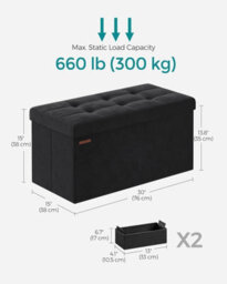 LEDREM Storage Ottoman, Foldable Small Ottoman Foot Rest, 38 X 76 X 38 Cm Foot Stool,ink Black - thumbnail 7