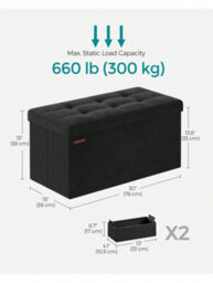 LEDREM Storage Ottoman, Foldable Small Ottoman Foot Rest, 38 X 76 X 38 Cm Foot Stool,ink Black - thumbnail 4