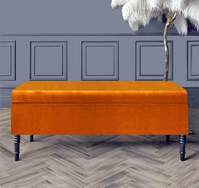 Paris Plain 180Cm Ottoman Storage Bench - Plush Velvet Shoe Bench - Burnt Orange Upholstery Footstool With Storage - image 1
