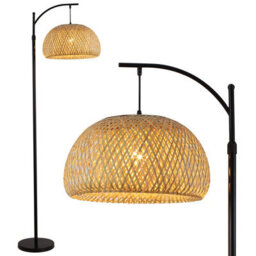 Darphe 60W Wicker Floor Lamp, Curved Floor Lamp With Foot Switch, Black Floor Lamp - thumbnail 2