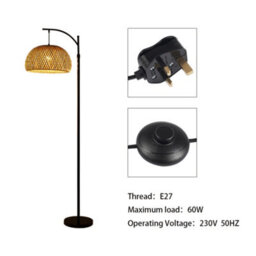 Darphe 60W Wicker Floor Lamp, Curved Floor Lamp With Foot Switch, Black Floor Lamp - thumbnail 3
