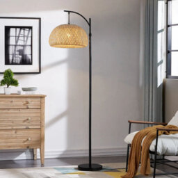 Darphe 60W Wicker Floor Lamp, Curved Floor Lamp With Foot Switch, Black Floor Lamp - thumbnail 6