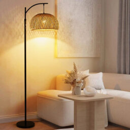 Darphe 60W Wicker Floor Lamp, Curved Floor Lamp With Foot Switch, Black Floor Lamp - thumbnail 7