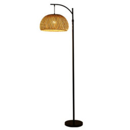 Darphe 60W Wicker Floor Lamp, Curved Floor Lamp With Foot Switch, Black Floor Lamp