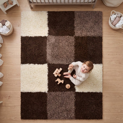 "Bravich Brown Checked Shaggy Rug 200 X 290Cm (6'7"" X 9'6"")" - image 1