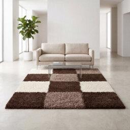 "Bravich Brown Checked Shaggy Rug 200 X 290Cm (6'7"" X 9'6"")" - thumbnail 2