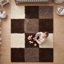 "Bravich Brown Checked Shaggy Rug 200 X 290Cm (6'7"" X 9'6"")" - thumbnail 1