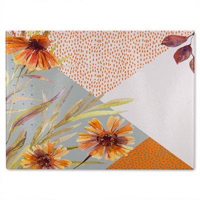 Benjamin Tate Design Autumn Geometric Shapes And Flowers Glass Chopping Boarddesigner Style - image 1