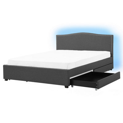 Beliani Bed With Storage Drawers Fabric Montpellier 160 X 200 Cm (Eu King Size) Led Grey - image 1