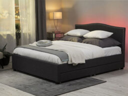 Beliani Bed With Storage Drawers Fabric Montpellier 160 X 200 Cm (Eu King Size) Led Grey - thumbnail 2