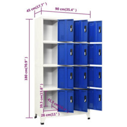 Vidaxl Locker Cabinet Grey And Blue 90X45X180 Cm Steel - thumbnail 8