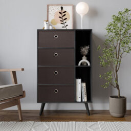 Urbn-Living Black 4-Drawer 2-Section Shelving Unit With Legs - thumbnail 3