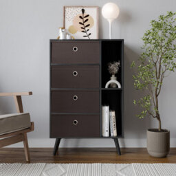Urbn-Living Black 4-Drawer 2-Section Shelving Unit With Legs - thumbnail 2