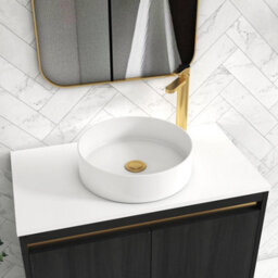 Royal Bathrooms Orion 800mm Hale Black Floor Standing Plain White Countertop Vanity Unit 2 Door With Art Basin & Brushed Brass Accent Trim - thumbnail 4