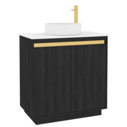 Royal Bathrooms Orion 800mm Hale Black Floor Standing Plain White Countertop Vanity Unit 2 Door With Art Basin & Brushed Brass Accent Trim - thumbnail 5