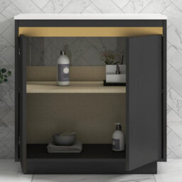Royal Bathrooms Orion 800mm Hale Black Floor Standing Plain White Countertop Vanity Unit 2 Door With Art Basin & Brushed Brass Accent Trim - thumbnail 8