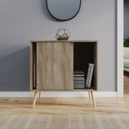 Urbn-Living Urbnliving 2-Door Sliding Chest Cabinet Sideboard Oak Carcass Closet Storage Cupboard Organiser With Beech Legs - thumbnail 4