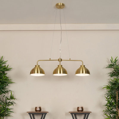 Litecraft Brooklyn Satin Brass 3 Light Industrial Ceiling Pendant Bar - image 1