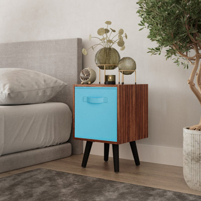 Urbn-Living Urbnliving 51Cm Height Teak Wooden Cube Storage Bookcase Sky Blue Inserts Scandinavian Black Legs - image 1