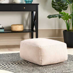 Wyld And Coco Beige Corduroy Square Pouffe With Eps Beads - 50 X 50 X 30 Cm - thumbnail 2