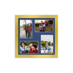 AK Frames 12X12 Gold Modern Multi Photo Frame With Blue Mount - Holds 4 Apertures (4X) 6X4 Photos
