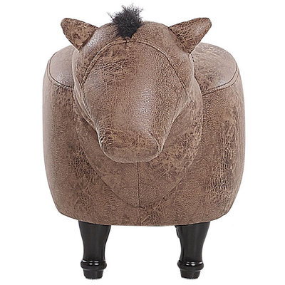 Beliani Kids Horse Pouffe Footstool Brown Faux Leather Look With Rubberwood Legs - Child-Friendly Seat - image 1
