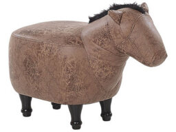Beliani Kids Horse Pouffe Footstool Brown Faux Leather Look With Rubberwood Legs - Child-Friendly Seat - thumbnail 3