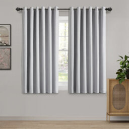 Ameha Plain 100%blackout Ringtop Curtain Luxury Linen 135 Gsm Thermal Insulated Window Curtains Pair Silver 46'x54' With Tie Backs