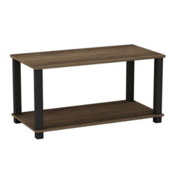 Urbn-Living Urbnliving 80Cm Width Dark Oak With Black Legs 2 Tier Coffee Side Table With Shelf Tv Stand - thumbnail 3