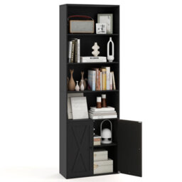 Costway 180 Cm Freestanding Bookcase Modern Bookshelf With 2-Door Cabinet-Black - thumbnail 2