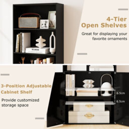 Costway 180 Cm Freestanding Bookcase Modern Bookshelf With 2-Door Cabinet-Black - thumbnail 5