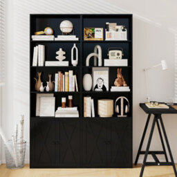 Costway 180 Cm Freestanding Bookcase Modern Bookshelf With 2-Door Cabinet-Black - thumbnail 7