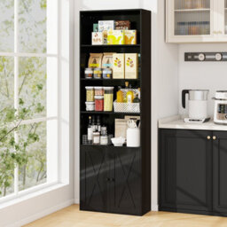 Costway 180 Cm Freestanding Bookcase Modern Bookshelf With 2-Door Cabinet-Black - thumbnail 8