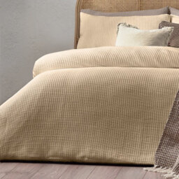 Yard Chunky Waffle 100% Cotton Duvet Cover Set, Double, Beige - thumbnail 3