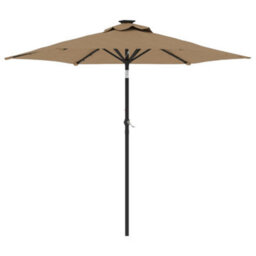 Berkfield Durable Garden Parasol With Leds And Steel Pole Taupe 225X225X212Cm