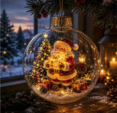 Amorly Led Light Up Christmas Globe Ornament, Clear Hanging Ball Bauble With Inner Scene, Christmas Tree Home Holiday Decoration - image 1