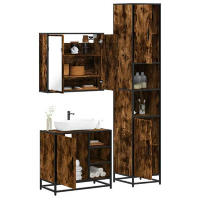 Berkfield 3 Piece Bathroom Furniture Set Smoked Oak Engineered Wood - image 1