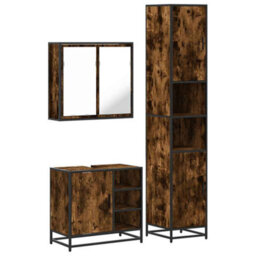 Berkfield 3 Piece Bathroom Furniture Set Smoked Oak Engineered Wood - thumbnail 2