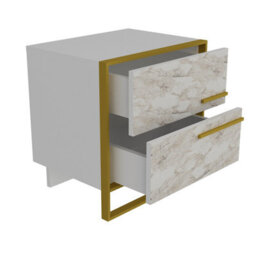Decorotika Polka Nightstand 2 Drawer Bedside Table White Marble Effect & Gold - thumbnail 3