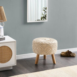 Beliani Macramé Beige Footstool With Eucalyptus Legs 40 X 40 X 44 Cm - thumbnail 2