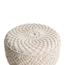 Beliani Macramé Beige Footstool With Eucalyptus Legs 40 X 40 X 44 Cm - thumbnail 3