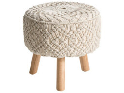 Beliani Macramé Beige Footstool With Eucalyptus Legs 40 X 40 X 44 Cm - thumbnail 1