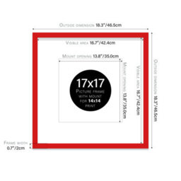"17X17"" Red Picture Frame - 17X17"" Square Frame With 14X14"" Mount For 17X17""/14X14"" Pictures Moderrn Style Thin Edge, 1 Pack" - thumbnail 2