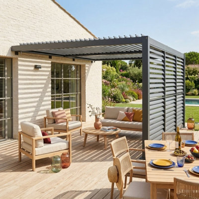 Sweeek - Lean To Pergola With Louvered Roof Aluminium 4 X 3M Palace + 3 Louver Panels 130Cm Anthracite - image 1