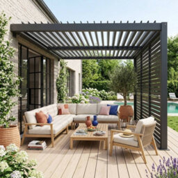Sweeek - Lean To Pergola With Louvered Roof Aluminium 4 X 3M Palace + 3 Louver Panels 130Cm Anthracite - thumbnail 3