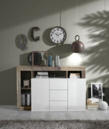 FurniComp LTD Furnicomp Lorenzo 2 Door 3 Drawer White Gloss And Pero Oak Sideboard - thumbnail 1